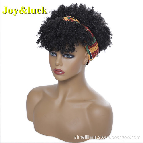Women's Wholesale Head Band Wig Green Hairband  Ombre Grey Scarf  Hair Short Afro Kinky Curly Headband Wig Synthetic Hair Wigs